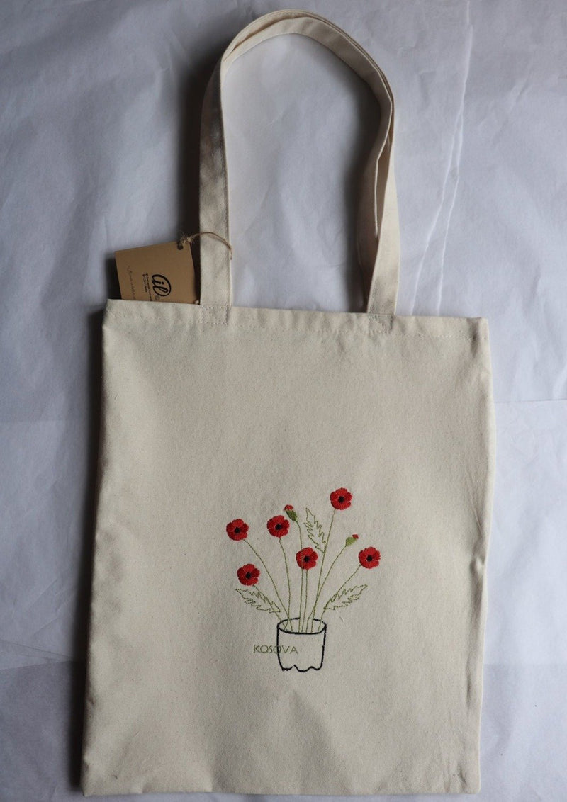 Red poppy - Embroided tote bag