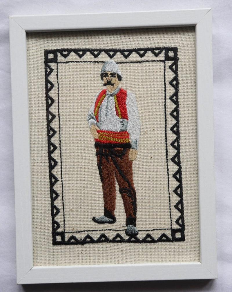 Traditional Albanian Man - Framed embroidery with traditional motifs