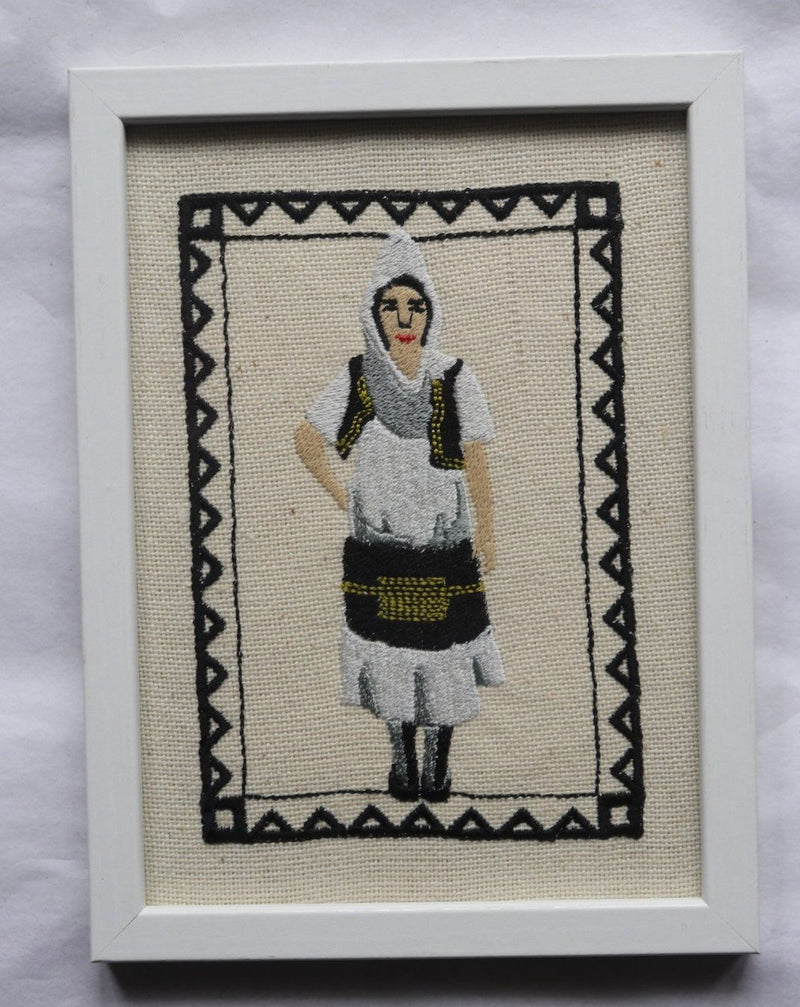 Traditional Albanian Woman - Framed embroidery with traditional motifs
