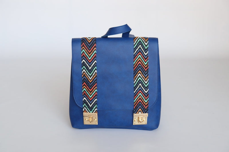 Blue backpack with traditional motifs