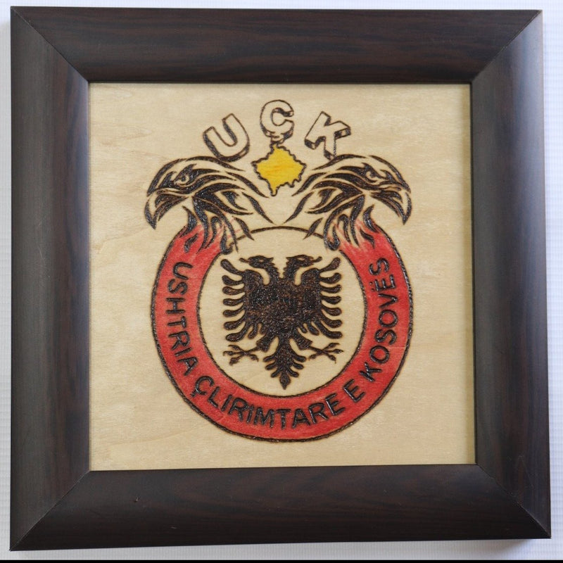 UÇK logo in wood - pyrography